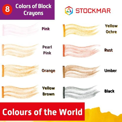 Stockmar Beewax Crayons Set of 8 Blocks, Colors of the World - Skin Tone Crayons, Waldorf Art Supplies, in tin case