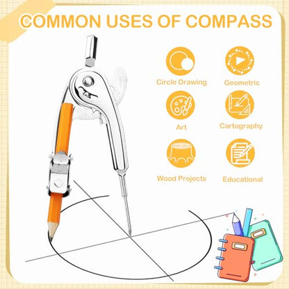 SAYAYA 4 Pieces Compass for Geometry with Pencil, Metal Geometry Drawing Tool Compass for Math Student Classroom School Office Woodworking Art Drawing - color: 4 Pack