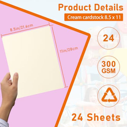 Guakicae 24 Sheets Cream Cardstock 8.5 x 11 Craft Paper 110lb | Heavyweight Off White Paper Card Stock for DIY Cards Making, Wedding Invitations, Business Cards, Birthday - color: Cream, size: 8.5x11-24pcs