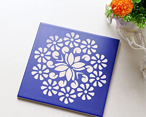 DLY LIFESTYLE Boho Flower Stencil for Painting on Wood, Canvas, Paper, Fabric, Walls and Furniture - 6x6 Inches - Reusable DIY Art and Craft Stencil - color: Rangoli 7"x7"
