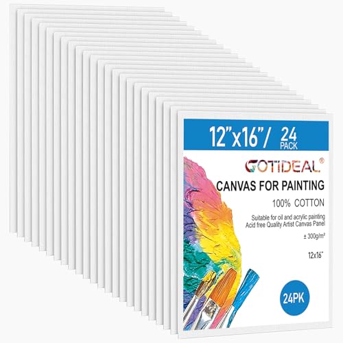 Canvas Boards for Painting, 24pcs 12x16 Primed Canvas for Painting | Bulk Painting Canvas for Kids and Adults, White Blank Canvas Panels for Acrylic, Oil, Pour Art Supplies - size: 12x16 inch