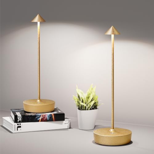 LED Cordless Table Lamps Rechargeable 6000mAh Battery Operated Desk Lamp | Outdoor Waterproof Portable 3 Color Touch Dimmable Table Light for Patio Restaurant Dining Home Set of 2 Capacitor Gold - color: 2Pack Glacier Gold