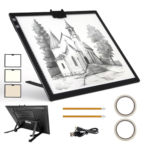A3 Rechargeable LED Light Pad - 6-Level Stepless Dimming Tracing Light Box - color: A3D40-black