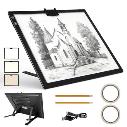 A3 Rechargeable LED Light Pad - 6-Level Stepless Dimming Tracing Light Box - color: A3D40-black