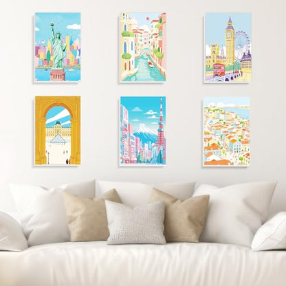 EggSun 6 Pack Framed Paint by Numbers Kit for Adults,Beginners with Wooden Easel,DIY Acrylic Oil Painting Paint by Numbers Kits on Canvas for Home Decor(Scenery-Cityscape,8x12Inch) - style: Scenery Cityscape