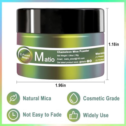 Matio Chameleon Mica Powder, 1.06oz/ 30g Sunshine Beach Chrome Powder | Pearlescent Effect Color Shift Pigment for Resin Craft, Soap Candle Dye, Nail Art,Bath Bomb,Paint,Slime - color: C-Sunshine Beach