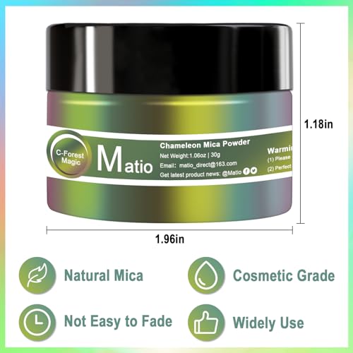 Matio Chameleon Mica Powder, 1.06oz/ 30g Forest Magic Chrome Powder | Pearlescent Effect Color Shift Pigment for Resin Craft, Soap Candle Dye, Nail Art,Bath Bomb, Paint, Slime - color: C-Forest Magic