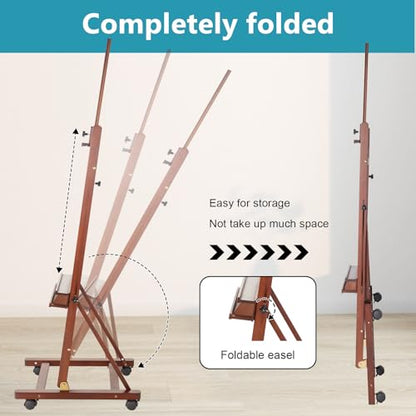 Beechwood H-Frame Artist Studio Easel with Wheels and Storage Tray, Brown | Adjustable Floor Easel Stand Holding Canvas up to 51Inches for Painting - style: Basic Walnut