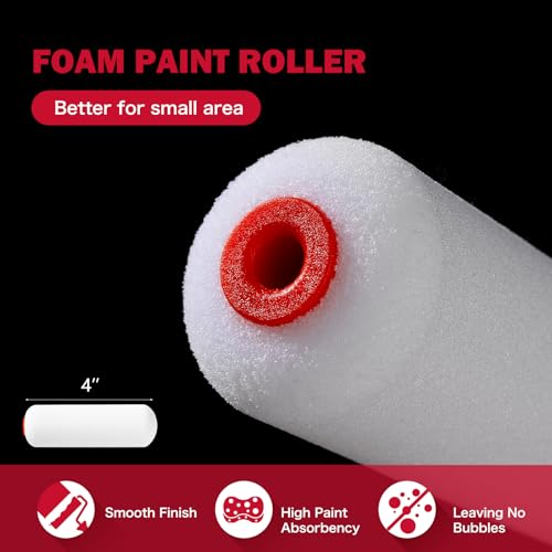 Mister Rui Handheld Paint Bucket and 4 Inch Roller Kit, 12 Piece | Handheld cup with magnetic holder & no-drip edge. Includes 4" foam roller, 2" brush, 2 liners. For corners & detail work - size: 4 Inch 12Pack