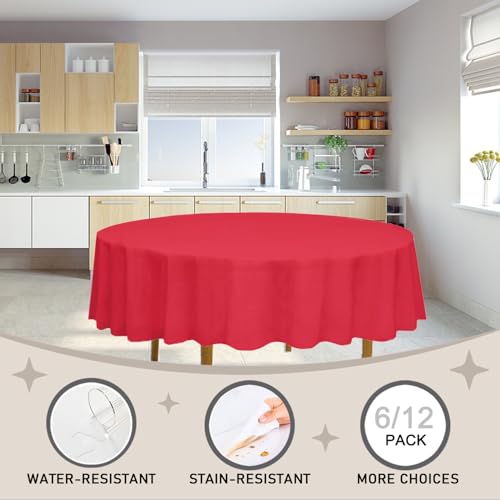 D&Z 6 Pack Red Disposable Plastic Tablecloth, 84" Round Table Cover - color: Red, size: 6 Pack 84" Round