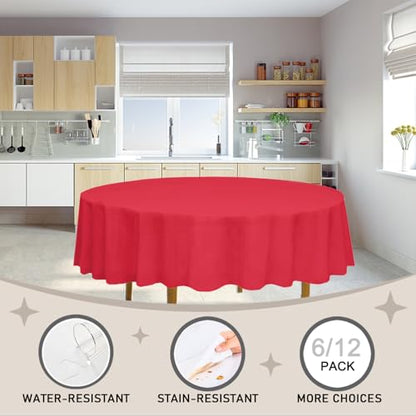 D&Z 6 Pack Red Disposable Plastic Tablecloth, 84" Round Table Cover - color: Red, size: 6 Pack 84" Round