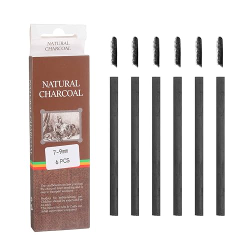 MECCANIXITY Willow Charcoal Sticks, 7-9 x 135mm Willow Charcoal Pencils Soft Sketch Vine Art Supplies Set for Drawing Sketching Shading Painting Artists Beginners (Black, Pack of 6) - size: 7-9 x 135mm
