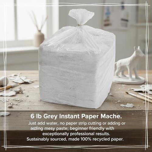 Lounsweer 6 lb Instant Paper Mache Gray Drying Paper Mix for Drawing Fast Drying Papier Mache Clay for Artists Crafts Projects Sculpting Texturing Material