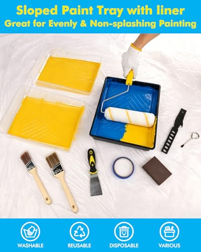 32 PCS Paint Roller Kit with Extension Pole, Paint Rollers Frames, Brushes, Tray & Liners, Professional Painting Supplies for Walls Ceiling House Interior, Foam Roller Tool Set with Bag
