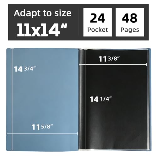 11x14 Blue Art Portfolio Folder Displaying 48 Pages with Plastic Sleeves - color: Blue, size: 11*14