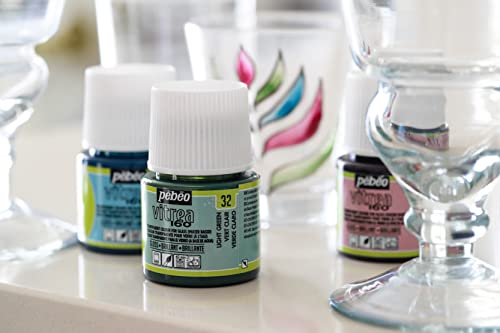 Pebeo Vitrea 160 Glass Paint - Water-Based Transparent High-Gloss Color Paints For Glass, Non-Toxic & Heat Safe, 45 ml Bottle, Pink - color: Rosa