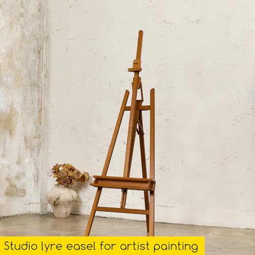 MEEDEN Art Easel Stand: Solid Beech Wood Painting Easel Stand with Storage Tray- Adjustable A Frame Artist Easel for Painting, Hold Canvas up to 48”- Perfect for Sketching, Oil Painting, Acrylics - color: Light Walnut