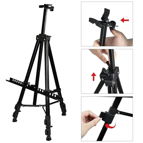 RRFTOK 72 Inch Metal Easel Stand for Painting Canvas, Black 2 Pack | Dual-layer supports canvas or signs at two heights; adjusts up to 72 in with spring clip and reinforced chain for stability. - style: 72BL 2-pack
