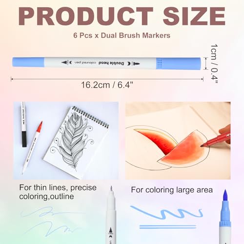 PATIKIL 6Pack Dual Brush Markers, Light Blue Watercolor Fine and Brush Tips Pens Colored Marker Calligraphy Coloring Art Supplies Set for Coloring Book Illustration Sketching Journaling - color: Light Blue