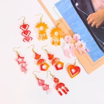 4 Pack Heart Resin Earring Mold Love Heart Star Shape Earring Silicone Molds for Mother's Day UV Casting Epoxy Silicone Molds Jewelry Earring Making Kit with 200 Earring Hook for DIY Crafts Keychains - color: Clear-Love shape