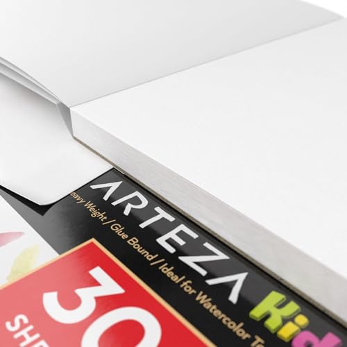 ARTEZA Watercolor Paper for Kids, 2 Pack, 30 Sheets Each, 9x12 Inches Water Pad, 135lb/200gsm, Glue Bound, Acid Free Kids Paper - style: 60 Sheets