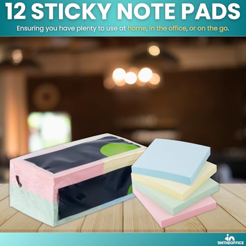 1InTheOffice Sticky Notes 3x3, Sticky Note Pads, Self-Stick Note Pads, Assorted Pastel Colors, 100-Sheet, 12/Pack