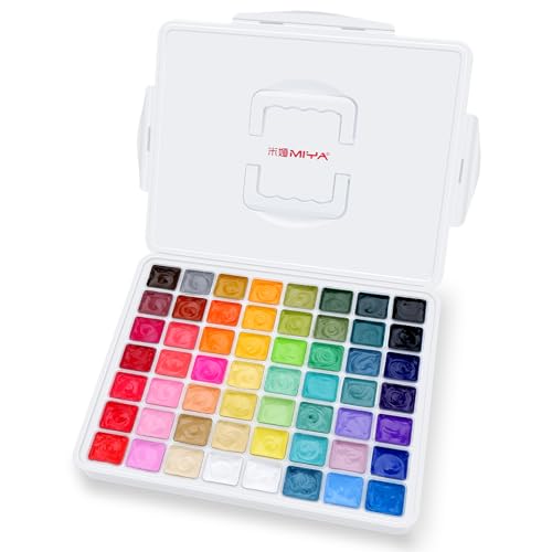 HIMI Gouache Paint Set, 56 Colors x 30 ml Jelly Cup Design in a Carrying Case, Non Toxic Gouache Paint for Canvas and Paper, Perfect for Artists, Students, and Beginners