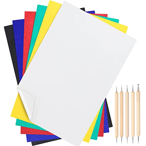 Outus 100 Sheets Carbon Graphite Transfer Paper A4 Size Tracing Carbon Copy Graphite Paper with 5 Embossing Stylus Tracing Stylus Dotting Tools for Dark Cloth Fabric Embroidery and Wood, Multicolor - color: Black, Blue, White, Green, Red, Yellow