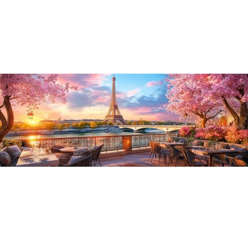 Bimkole Eiffel Tower Paint by Number for Adults, DIY Oil Painting Kit Landscape on Canvas with Paintbrushes and Acrylic Pigment, for Paint by Numbers for Beginner, for Home Wall Decor 31.5x11.81 Inch - color: 001-Eiffel Tower