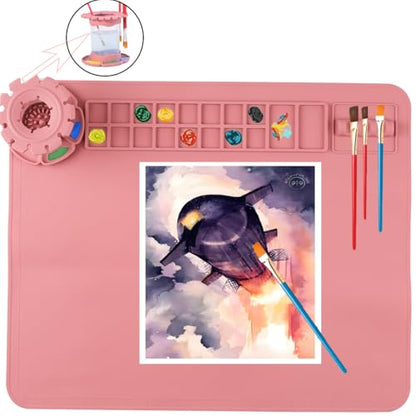 Silicone Craft Mat, 20"x 16" Painting mat Palette for Resin Casting Mold Mat, Nonstick Craft Sheet with Removable Cleaning Water Cup for Painting, Clay, Art, DIY Projects (Red) - color: Red