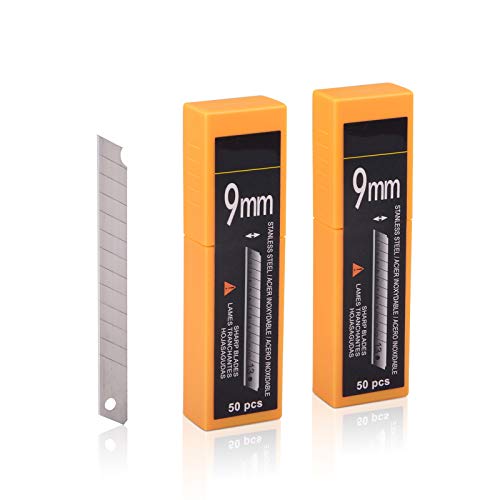 FOSHIO 60 Degree Snap Off Blades 9MM Universal Art Knife Replacement Blades, High Hardness Stainless Steel Auto Vinyl Wrap Box Cutters Knife, Pack of 100 - color: Orange - 60 Degree Blades