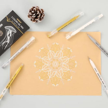 White Gel Pens, 0.8mm,1.0mm Fine Point Opaque Archival Ink Pens | Opaque White Archival Ink Pens for Black Paper Drawing, Sketching, Illustration, Bullet Journaling - color: Multicolor