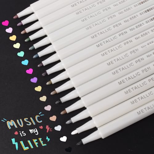 SAYEEC Metallic Marker Pens 15 Colors Fine Tip Metallic Markers Art Coloring Markers Drawing Pens for Black Paper Rock Painting Easter Eggs Halloween Pumpkin Card Making Scrapbook Crafts Photo Album - color: 15 Colors