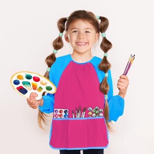 Kopokita Kids Art Smock, Toddlers Painting Apron Children Artist Smock - color: Hot Pink