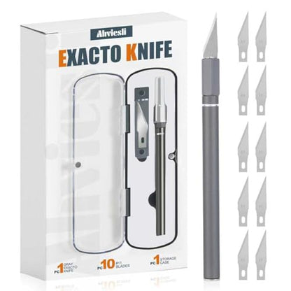 Exacto Knife Set, 12 Pcs Precision Craft Knife Kit with Aluminum Handle (Preloaded Blade), 10 Sharp #11 Hobby Knife Blades, Storage Case – for Paper, Foam, Plastic, Leather, Wood