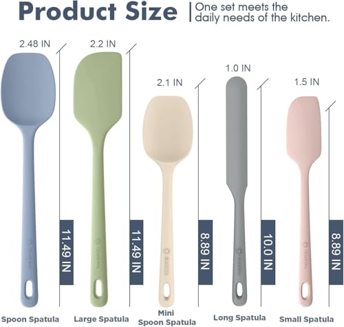 ChefAide 5 Pieces Silicone Spatula Set, Food Grade Rubber Spatula, Upgrade Strong Handle with Ergonomic Grip, Heat Resistant Up to 600°F for Nonstick Cookware, Cooking - color: Candy, size: 5 pieces