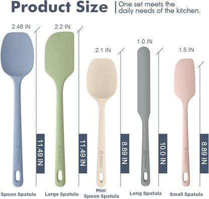 ChefAide 5 Pieces Silicone Spatula Set, Food Grade Rubber Spatula, Upgrade Strong Handle with Ergonomic Grip, Heat Resistant Up to 600°F for Nonstick Cookware, Cooking - color: Candy, size: 5 pieces