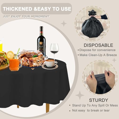 D&Z 6 Pack Black Disposable Plastic Tablecloth, 84" Round Table Cover - color: Black, size: 6 Pack 84" Round