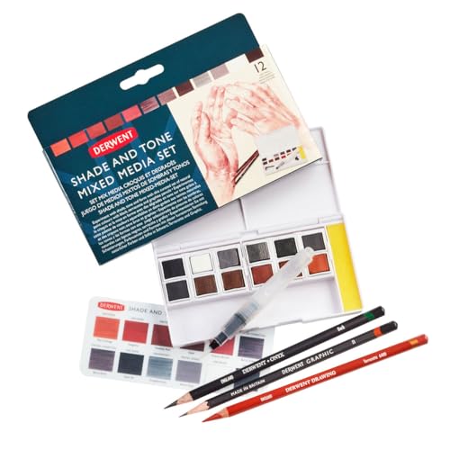 Derwent Shade & Tone Mixed Media Set, 16 Piece Set, Natural Paint Colors with Inktense, Graphitint, Pencils & Tinted Charcoal, Professional Quality (2305903)