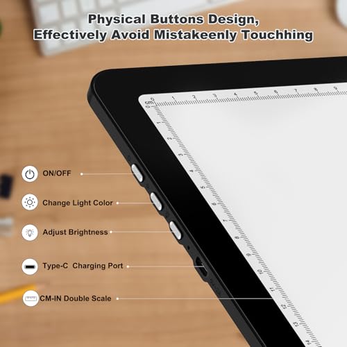 Elice Rechargeable A3 Light Pad with Carry Bag, Magnetic LED Light Board with Physical Button, Super Bright Diamond Art Light Pad, Ultra-Thin Light Box for Tracing, Weeding, Diamond Painting -Black - color: Black, size: A3 with Carry Bag