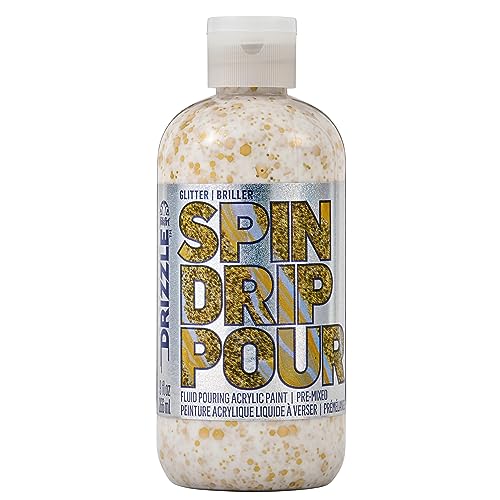 FolkArt Drizzle Gypsy Gold Glitter Pre-Mixed Fluid Acrylic Pouring Paint, 9 fl oz Premium Paint Perfect for Indoor & Outdoor Arts and Crafts Projects, 61840