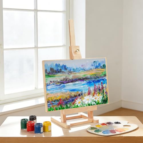 Adjustable Wooden Easel for Painting Solid Wood Tabletop Stand Easel Small Easels for Display for Picture Frames Books Photo Record Postcard Decorative Plates Display for LARP