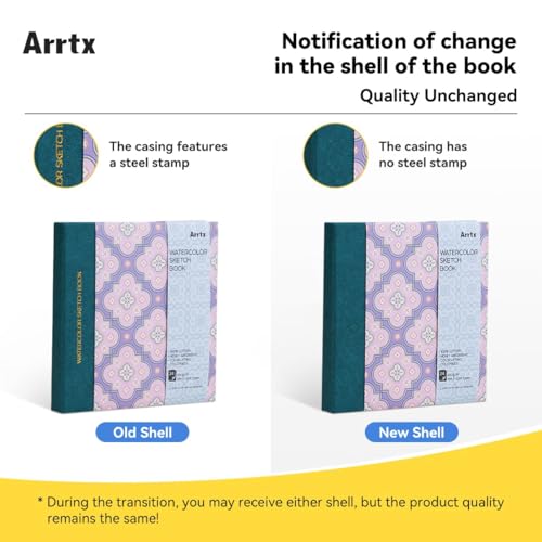 Arrtx Square Watercolor Sketchbook, 5.47" Cold Press | 140LB/300GSM, 100% Cotton, Hardcover, 24 Sheets. Ideal Travel Notebook for Artists, Adults, and Students - size: 5.47x5.47''