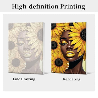 HeeBenor Framed Paint by Numbers Kit for Adults, Black Women, 8x12 Inch - color: Black Women 045
