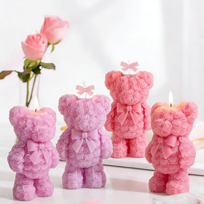 Bear Candle Molds, Standing 3D Rose Flower Bear Casting Molds - color: 1 PCS Rose Bear Candle Molds
