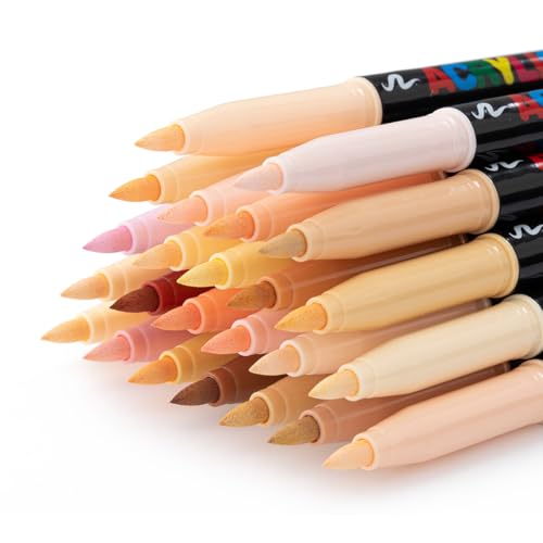 24 Skin Tones Colors Art Markers, Acrylic Paint Pens with Soft Brush Tip, Quicky Dry for Wood, Glass, Fabric, Illustration Sketching, Drawing