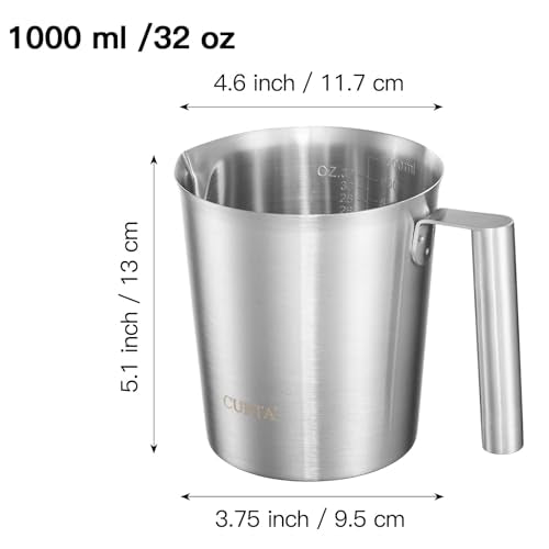 18/8 Stainless Steel Measuring Cup with Round Handle and Pour Spout, Commercial Kitchen Food Prep Pitcher for Restaurant, Bakery, Cooking and Ingredient Measuring, 32 OZ (4 Cup, 1000 ML) - color: Round Handle, size: 32 OZ (4 Cup, 1000 ML)