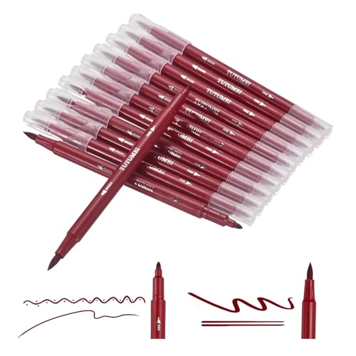 PATIKIL 12 Pack Dual Markers Brush Pens, Wine Red Double Tip Colored Pen Coloring Marker Set Supplies for Adults Coloring Books Note Taking Writing Calligraphy Drawing Sketching - color: Wine Red