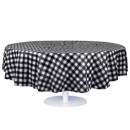 Plastic Table Cloth Disposable 12 Pack 84" Round Gingham | Plastic table covers, durable disposable tablecloths, fade and tear-resistent table cover for party, event - color: Black Gingham, size: 84in. Round