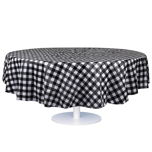 Grandipity Plastic Table Cloth Disposable 12 Pack 84" Round Gingham | Plastic table covers, durable disposable tablecloths, fade and tear-resistent table cover for party, event - color: Black Gingham, size: 84in. Round
